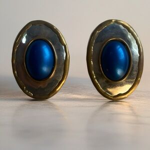 Oversized Indigo and Silver Clip Earrings